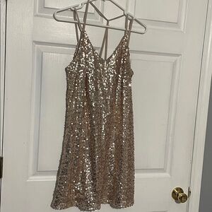 Solid Sequin Dress in Gold